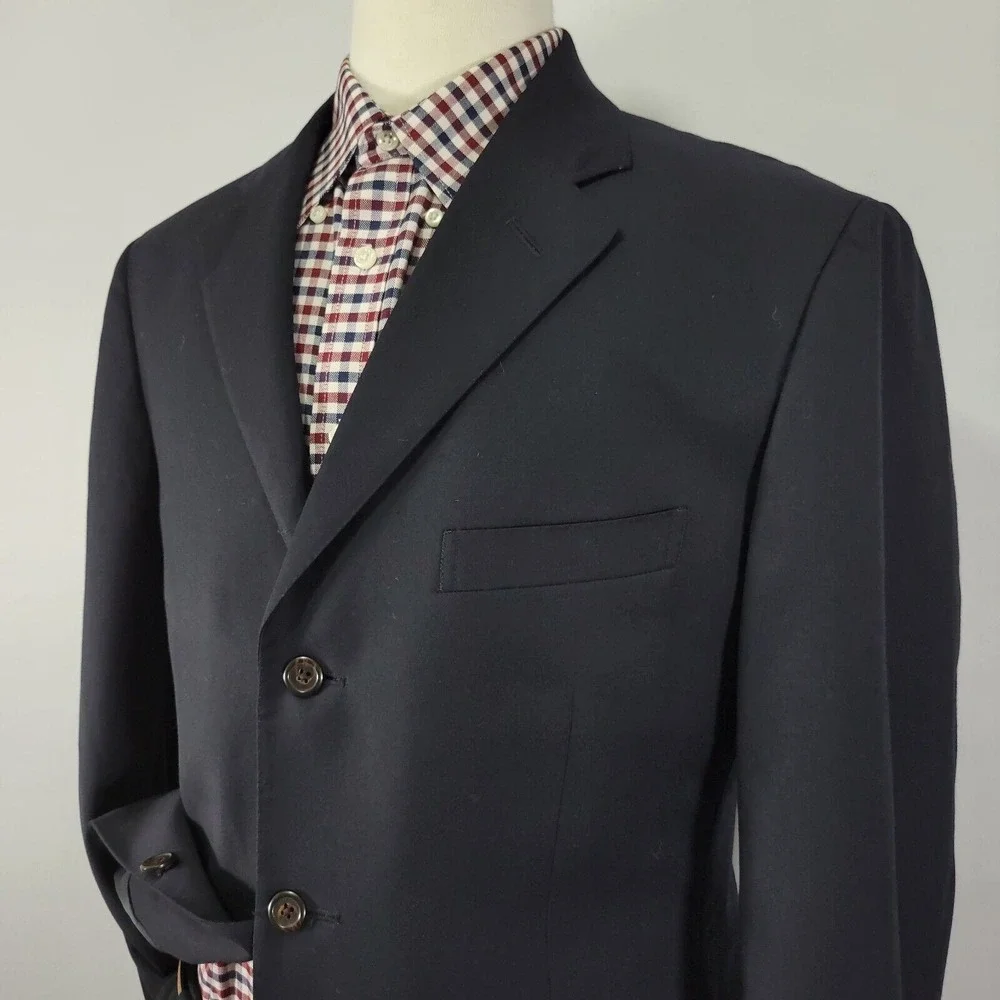 Polo Ralph Lauren Mens Sport Coat Blazer Three Button Black Navy? Twill Wool 42R